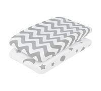 EVERYDAY KIDS Paquete de 2 fundas para cambiador de bebé para niños y niñas, se adapta a la mayoría de cambiadores; 100% algodón de punto, transpirable, ultra suave, mantel cambiador gris luna y estrellas + cheurón