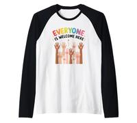 Everyone Is Welcome Here Idaho Teacher Support Diversity Camiseta Manga Raglan