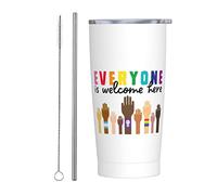 Everyone Is Welcome Here Pride Lgbtq Vaso flaco de acero inoxidable Taza de viaje Taza de café con aislamiento delgado de doble pared de 20 onzas con tapa a prueba de salpicaduras, pajita y cepillo d
