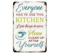 Everyone Must Clean Kitchen Sign Metal Tin Wall-Art Funny Rules Plaque Decor For Home Restaurant Break Room 8x12 Inch