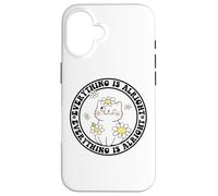 Everything is Alright Positive Quote Smile Cat Daisy Flower Carcasa para iPhone 16