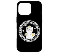 Everything is Alright Positive Quote Smile Cat Daisy Flower Carcasa para iPhone 16 Pro