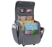 Everything Mary Deluxe Collapsible Rolling Craft Bag, Floral - Scrapbook Tote Bag with Wheels for Scrapbooking & Art - Travel Organizer Storage, Black, Modern