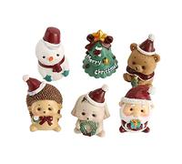 Evetounmn 6 Mini Figuras navideñas, Lindas Decoraciones navideñas de Resina de Estilo Animal, Adornos navideños en Miniatura con muñeco de Nieve, Erizo, Conejito, Oso, Papá Noel y árbol
