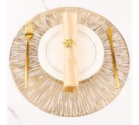 Evevda Juego de 6 Manteles Individuales Redondos para Comedor, Huecos, de Vinilo Metálico, Decoración de Mesa para Vacaciones, Boda, Centro (Círculo Radial Dorado)
