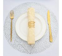 Evevda Juego de 6 manteles individuales redondos plateados para mesa de comedor, antideslizantes, con patrón de árbol, manteles individuales de vinilo de plástico metálico para aniversario, uso diario