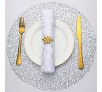 Evevda Manteles individuales redondos plateados para mesa de comedor, juego de 6 manteles individuales metálicos prensados circulares de vinilo prensado lavables para decoración de mesa, vacaciones