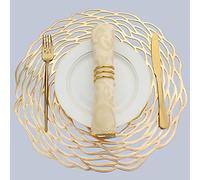 Evevde - Manteles Individuales Redondos Dorados para Mesa de Comedor, Juego de 6 manteles Individuales de Vinilo de plástico metálico, Antideslizantes, limpiables, para Uso Diario, Boda, Aniversario