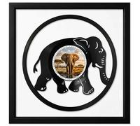 EVEVO Decoración de pared de disco de vinilo con marco de 32 x 32 cm, diseño de elefante - arte mural África sabana regalo para amantes de la naturaleza safari