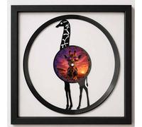 EVEVO Decoración de pared de disco de vinilo en marco de 32 x 32 cm jirafa - vinilo arte mural África sabana regalo para amantes de los animales y amantes de la naturaleza