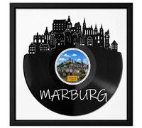 EVEVO Decoración de pared de disco de vinilo en marco de 32 x 32 cm Marburg - Vinilo mural Ciudad Universitaria Regalo para los fans de Marburgo Estudiantes