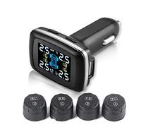 EVGATSAUTO de Control de Presión de Neumáticos, de Control de Presión de Neumáticos TPMS para Coche, Encendedor de Cigarrillos con 4 Sensores Externos