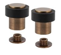 EVI Herrajes | Pack 2 Topes de Puerta | Ø24x35 mm |Latón| Acabado Cuero | Goma Negra de Silicona Natural | Incluye Tornillo + Taco de Sujeción | Mod. I-180