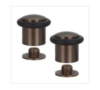 EVI Herrajes |Pack 2 Topes para Puerta | Ø24x30 mm | Latón Acabado Rústico | Goma Negra | Incluye Tornillo + Taco de Sujeción | Mod. I-108-RU