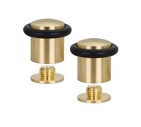 EVI Herrajes | Pack 2 Topes para Puerta | Ø24x30 mm | Latón Acabado Satinado Mate | Goma Negra | Incluye Tornillo + Taco de Sujeción | Mod. I-108-MT