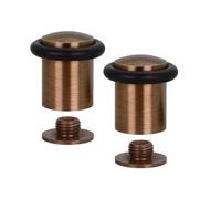 EVI Herrajes | Pack 2 Topes para Puerta | Ø24x35 mm | Latón Acabado Cuero | Goma Negra | Incluye Tornillo + Taco de Sujeción | Mod. I-108-CU