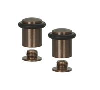 EVI Herrajes | Pack 2Tope para Puerta | Ø20x29 mm | Latón Acabado Rústico | Goma Negra | Incluye Tornillo + Taco de Sujeción | Mod. I-108-RU