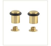 EVI Herrajes | Pack de 2 Topes de Puerta | 27 x 29 mm | Base Roscada | Goma Negra de Silicona Natural | Latón Acabado Mate | Incluye Herramientas | Mod. 040138CBMT