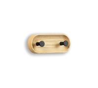 EVI Herrajes | Perchero de pared compacto | Madera maciza de fresno | Colgadores de acero inox lacado negro | 2 colgadores | Kit de montaje incluido | Mod. Cova 2CFRNG