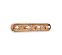 EVI Herrajes | Perchero de pared decorativo | Madera maciza de roble | Colgadores de acero inoxidable lacado blanco | 4 colgadores | Kit de montaje incluido | Mod. Cova 4CROBL