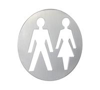 EVI Herrajes | Placa Adhesiva para WC | Señal para Baño de Caballeros y Señoras | 13 x 8,8 x 3 cm | Acero Inoxidable | Indicado para Pared o Puerta | Fácil Instalación | Mod. 666/130