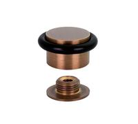 EVI Herrajes | Tope de Puerta Adhesivo | Base Roscada | Ø28x20mm | Goma Negra de Silicona Natural | Latón Acabado Cuero Envejecido | Fijación Sencilla | 100% Funcional | Mod. I-103/28