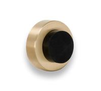 EVI Herrajes | Tope de Puerta para Colocación en Pared | 35 x 18 mm | De Latón Dorado | Goma Negra | Amortiguador Anti Golpes | Para Manillas | 2 Modos de Instalación | 04025435TPMLMT