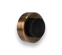 EVI Herrajes | Tope de Puerta para Colocación en Pared | Ø35x18mm | Laton Cuero Envejecido - Goma Negra | Amortiguador Anti Golpes | Para Manillas | 2 Modos de Instalación | Mod. I-254/35CU