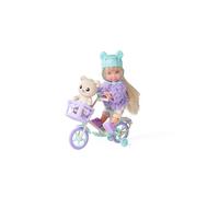Simba Evi Love Teddy Bike, muñeca de Juguete con una Chaqueta mullida, con Casco de Oso, Zapatos, Bicicleta y Peluche, 12 cm, a Partir de 3 años