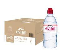 Evian 61287, Agua Mineral Natural con Tapón Sport, 75 cl, 12 Unidades