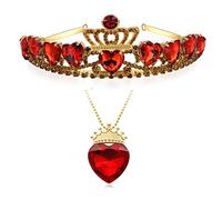 Evie Red Heart Crown Descendants 2 Inspired Heart Crown Collar y Tiara Juego de joyas para mujeres y niñas Halloween