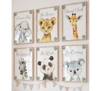 Eviepops Prints Animales del Safari Set de 6 Láminas Sin Marco para Habitación de Niño o Niña, Pósters de Arte de Pared para Decoración de Dormitorio, Elefante Jirafa León Cebra Coala Panda (A4)