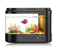 EVIEUN 3,7L Acuario Pequeño Kit de Inicio,Negro Aquario Acrílico con Sistema de Filtrado e Iluminación LED, Pecera Pequeña de Mesa para Peces Betta, Plantas y Gambas