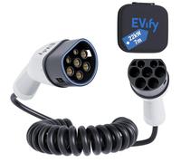 EVify Cable de carga en espiral tipo 2, 22 kW, 7 m, 32 A, para coche eléctrico e híbrido, incluye bolsa de cables, cable en espiral de 3 fases para EV PHEV • Ahorro de espacio, adecuado para todos los