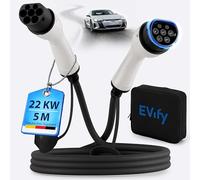 EVify Cable de carga tipo 2, 22 kW, 5 m, 32 A, para coche eléctrico e híbrido, incluye bolsa de cables, cable de 3 fases para EV PHEV • Adecuado para todos los coches E modelo 3 S X Y, ID3, ID4, ID5