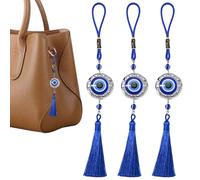 Evil Eye Car Charm | 3 Piece Auto Interior Tassel Rearview Mirror Ornament Set | Protective Blue Eye Hanging Decor | Car Interior Spiritual Accessory for Sedans SUVs Women Men Collectors Travel Home O