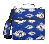 Evil Eye Magic Blue - Carpeta de 3 anillos de 3,8 cm con bolsillos adicionales con correa para el hombro y asa, cartera con cremallera, adecuada para la escuela secundaria