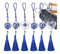 Evil Eye Ornament - Wall Turkish Charm, 6 Piece Hangable Charm Pendant With Tassel, Metal Evil Eye Kayechains Pendants | For Home Rear View Mirror Car Window Door Office Outdoor Decor