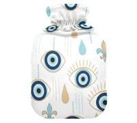 Evil Eyes - Botella de agua caliente blanca con cubierta suave, calentador de pies, bolsa de agua caliente para cuello, hombros y calambres menstruales, tamaño mediano