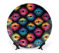 Evil Eyes - Placa decorativa de cerámica con estampado psicodélico de teñido anudado con soporte de exhibición para decoración de pared del hogar, Estilo:, 8inch