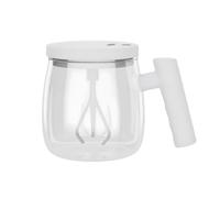 EVIYI Taza mezcladora de café eléctrica portátil, vidrio de 400 ml, carga USB tipo C, marcas de escala claras (blanco)