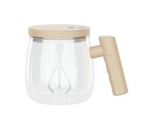EVIYI Taza mezcladora de café eléctrica portátil, vidrio de 400 ml, carga USB tipo C, marcas de escala claras (caqui)