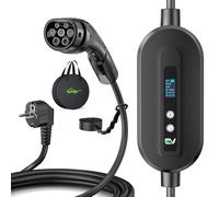 Evjuicion Cargador para Coche eléctrico [6m, 6-16 A] Cable de Carga para Coche eléctrico con Pantalla LCD, retardo de 0-12 h, IP65 Impermeable, IEC 62196-2,Compatible con vehículos eléctricos/PHEV