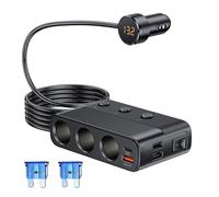 EVKIFEY Adaptador divisor para encendedor de cigarrillos de 127 W, 3 enchufes, USB QC 3.0, PD/USB dual, cargador de enchufe multiUSB de 12 V/24 V con interruptor individual y voltímetro LED para GPS