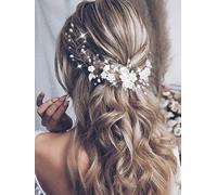 Evlry Boda flor pelo vid plata perla nupcial vid vid hoja tocado novia accesorios para el cabello para las mujeres