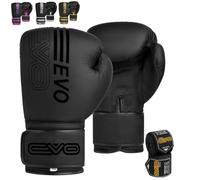 EVO Fitness Guantes de Boxeo Negros Mate para Hombre, Saco de Boxeo, Mujeres, Rosa, Artes Marciales, Muay Thai, Artes Marciales, Kickboxing, Guantes de Lucha con Vendas para Las Manos (Negro, 10 OZ)