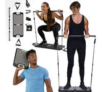 EVO Gym - Equipo portátil de Entrenamiento de Fuerza para Gimnasio en casa, Gimnasio en casa, Gimnasio Todo en uno, 8 Bandas de Resistencia, Base sostiene Barra de Gimnasio y Asas para Viajes, Equipo.