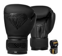 EVO Maya Hide - Guantes de Boxeo de Piel para Artes Marciales Mixtas, Sparring, Muay Thai, Kickboxing, Lucha, Guantes de Entrenamiento con Vendas de Mano de Boxeo (Negro, 14 OZ)