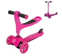 EVO Patinete cruiser 3 en 1, color rosa, altura del mango ajustable, diseño intercambiable de 3 niveles, patinete sentado en 2 ruedas, ideal para niños de 1 a 7 años