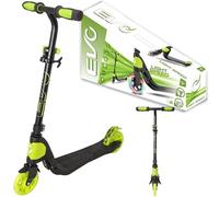 Evo Patinete plegable ajustable para niños, color negro y verde lima con ruedas luminosas